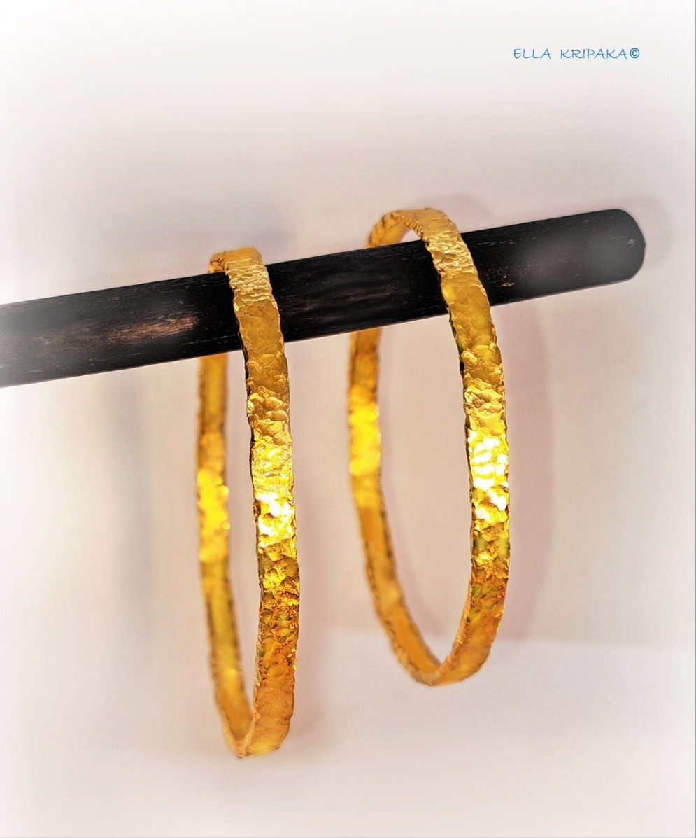 Custom Solid 24k 9999 Gold 44g/7in size Hammered Organic Bracelet Bangle 4.5mm Can Be 22k Gold