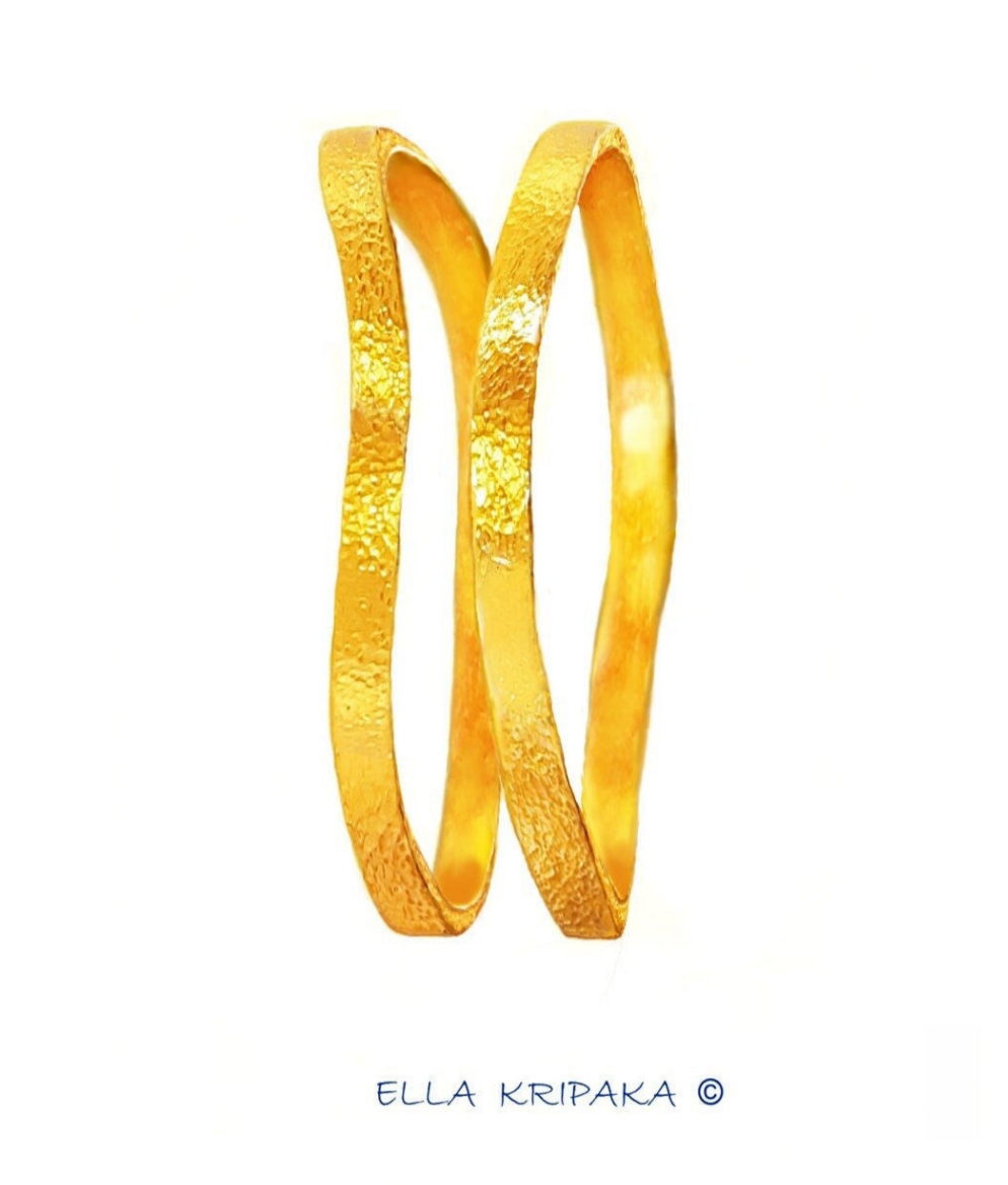 Custom hammered 22k gold uneven bangle bracelet, forged 22k gold bangle