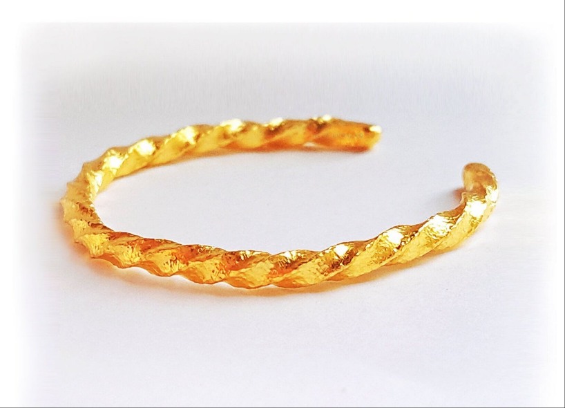 Custom hammered 24k gold 9999 gold Viking twisted cuff bracelet, Ancient Rome forged 24k gold twisted cuff, can be hammered 22k gold Viking twisted bracelet cuff, pure 24k 9999 gold Viking twisted cuff