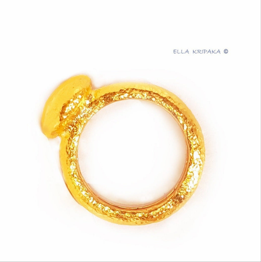 Custom Solid 24k 9999 Gold 17.5g size 6US Hammered Ring Dome Disk Signet 10mm