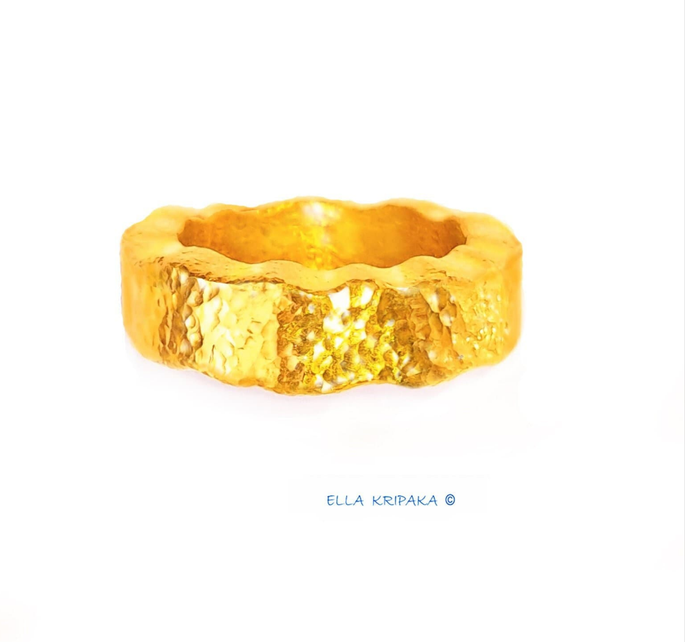 Custom Solid 24k 9999 Gold 27g/size 6US Wavy Ring 6.5mm Can Be 22k Gold