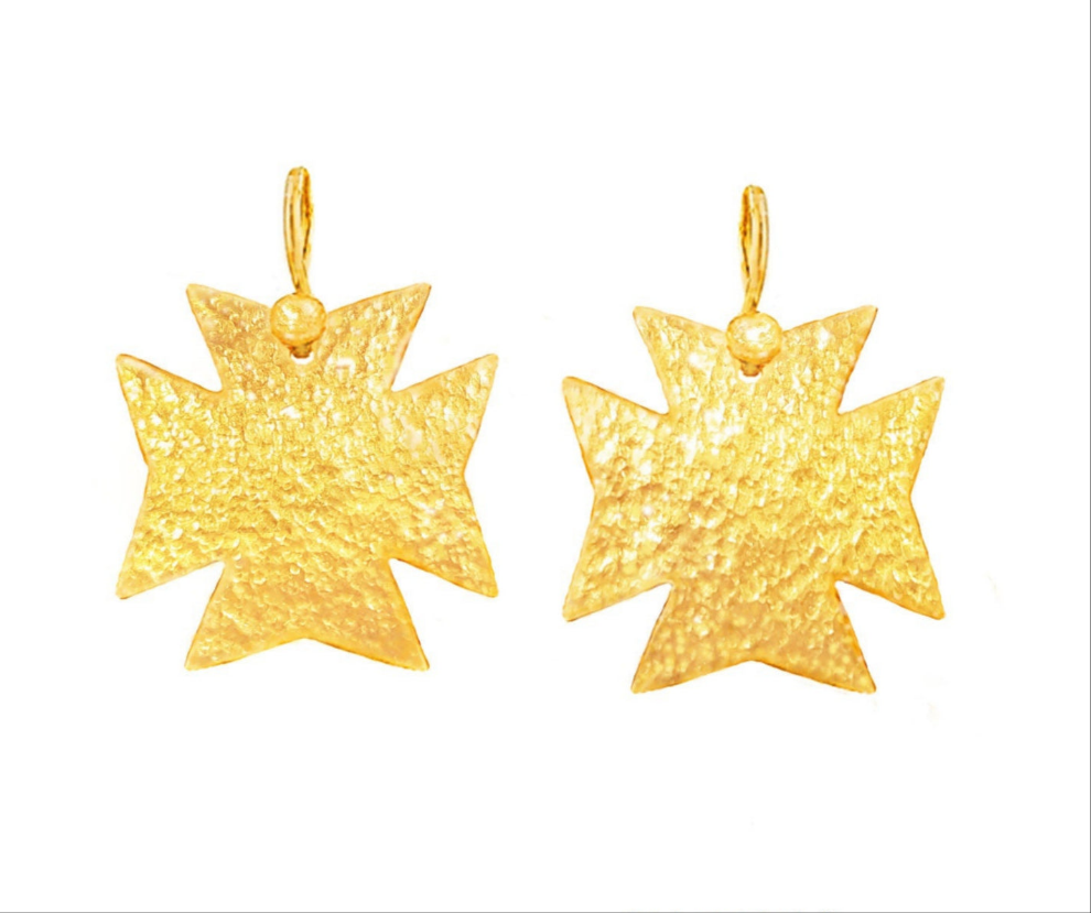 Custom Solid 24K 9999 Gold 10g and 28g Hammered Byzantine Empire Cross Earrings 35mm and 55mm Can Be 22k Gold