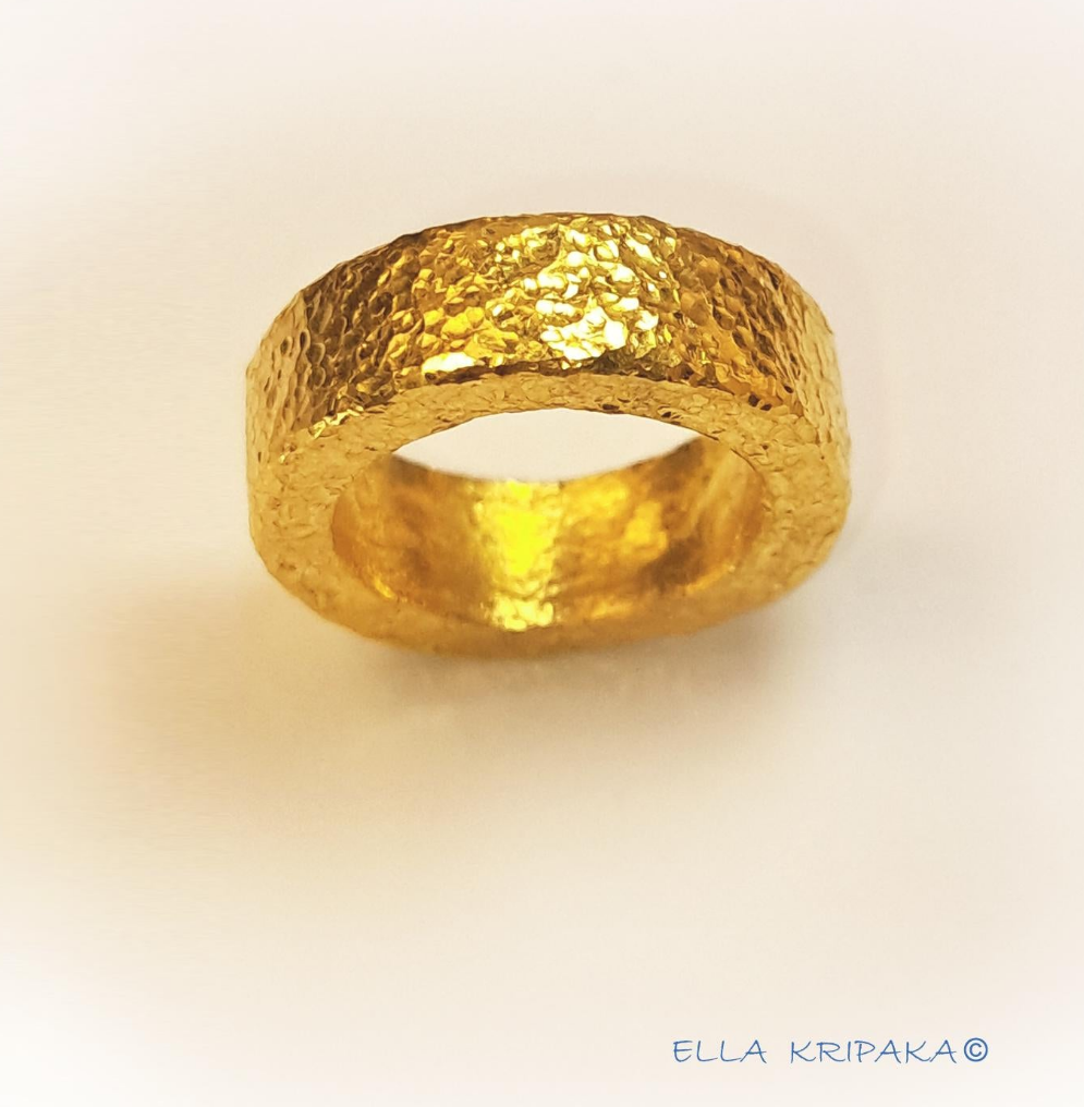 Custom Solid 24k 9999 Gold 15.5g/size 6US Hammered Ancient Rome Ring 7mm Can Be 22k Gold