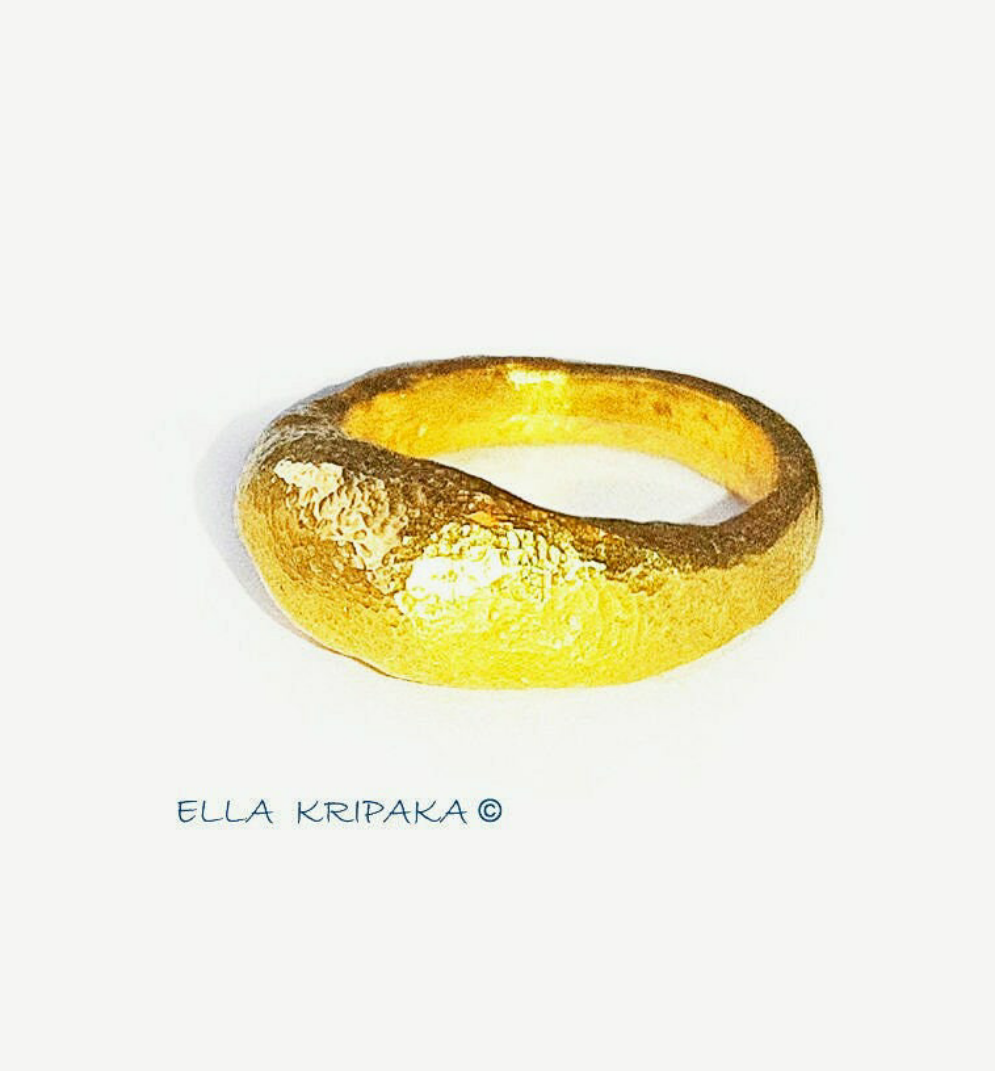 Custom Solid 24k 9999 Gold 13g/size 6US Hammered Organic Ring Signet 9mm Can Be 22k Gold