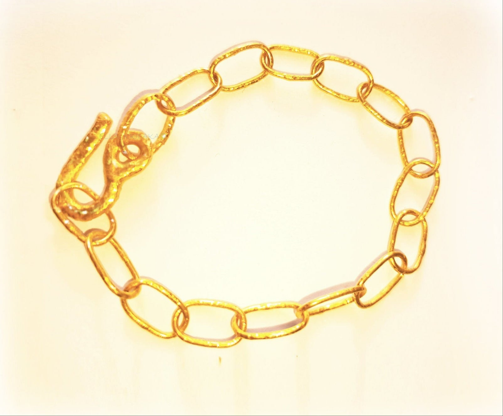 Custom hammered 22k gold chain bracelet forged 22k gold chain