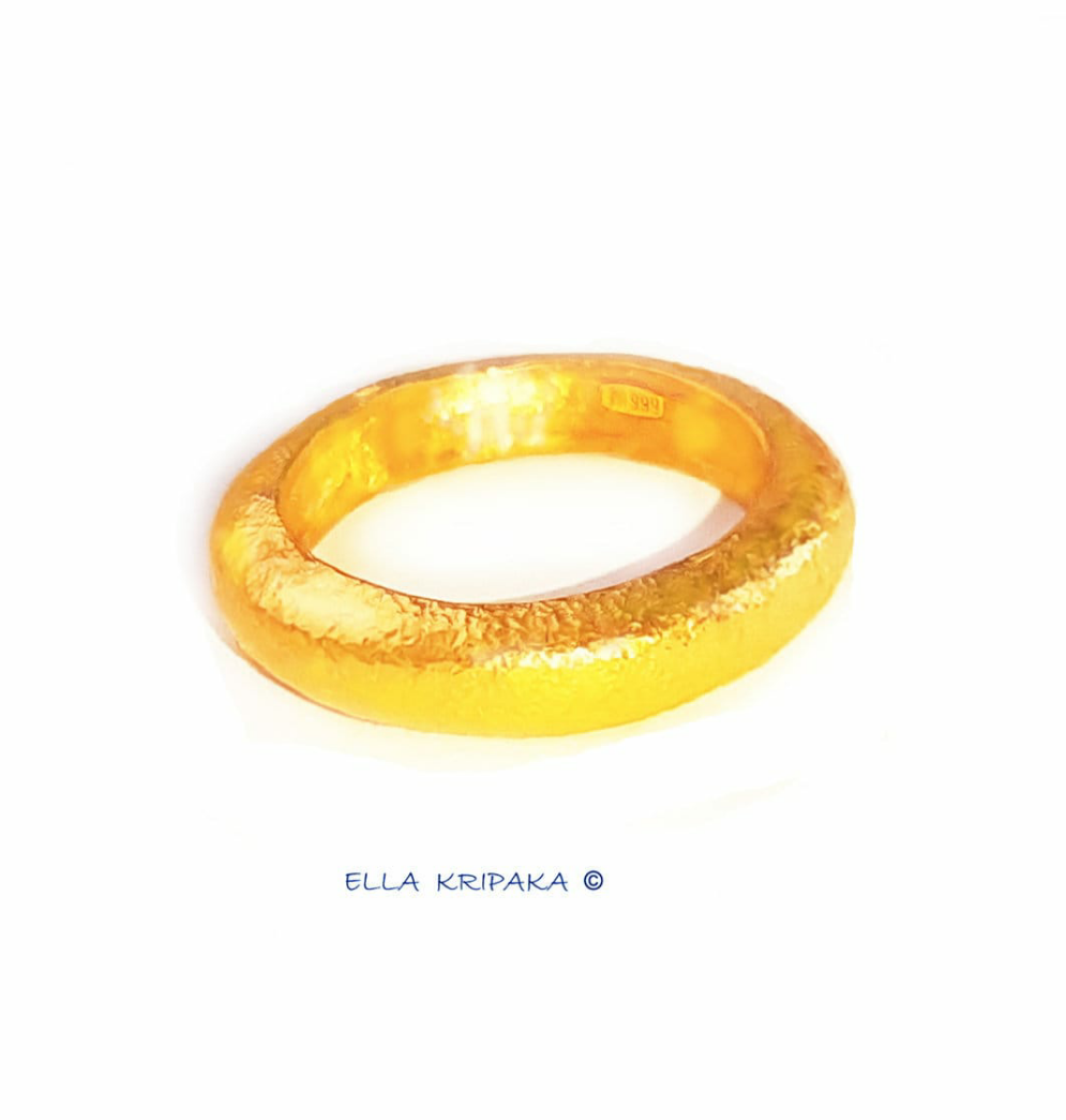 Custom Solid 24k 9999 Gold 10g/size 6US Hammered Ancient Rome Ring 4.5mm Can Be 22k Gold