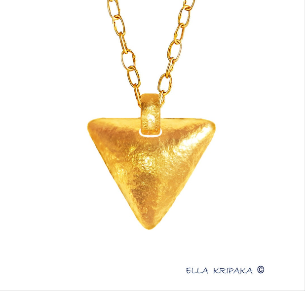 Custom Solid 24k 9999 Gold 7g and 20g, Hammered Ancient Rome Dome Triangle Pendant Durable, Length 35mm and 48mm
