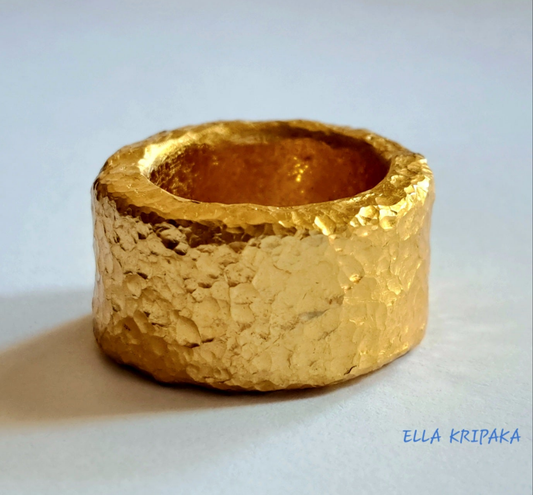 Custom Solid 24k 9999 Gold 52g size 6US Organic Ring 11mm Thick