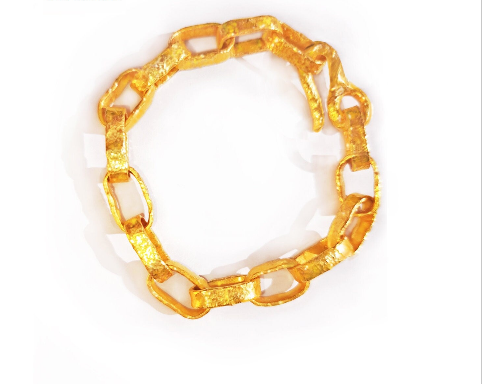 Custom Solid 24k 9999 Gold 68g/size 7in Hammered Chain Bracelet Ancient Rome 10mm Can Be 22k Gold