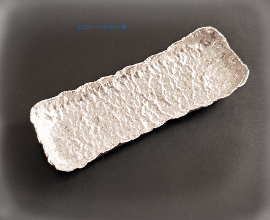 Custom Solid Fine 999 Silver 150g and 350g Hammered Organic Uneven Bowl Plate Interior Shelf Decor Length 20cm and 30cm