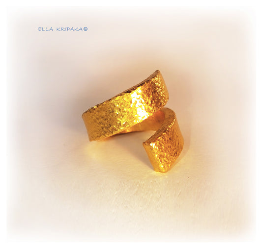 Hammered 24k Gold Solid 9999 Gold Twisted Ring Ancient Rome Hammered 22k Gold Artist Ella Kripaka