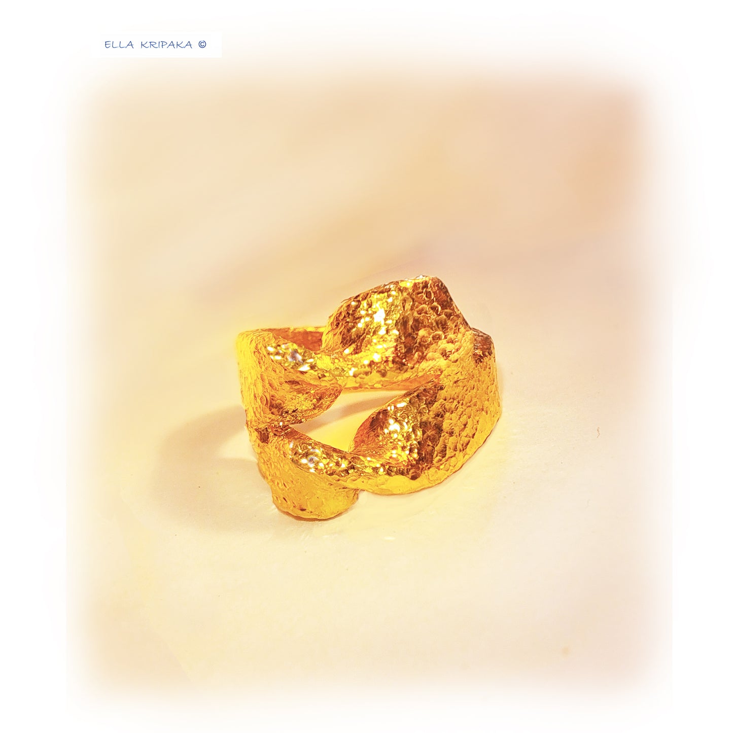 Custom Solid 24k 9999 Gold 23g/size 6US Twisted Hammered Ring Signet 18mm Can Be 22k Gold