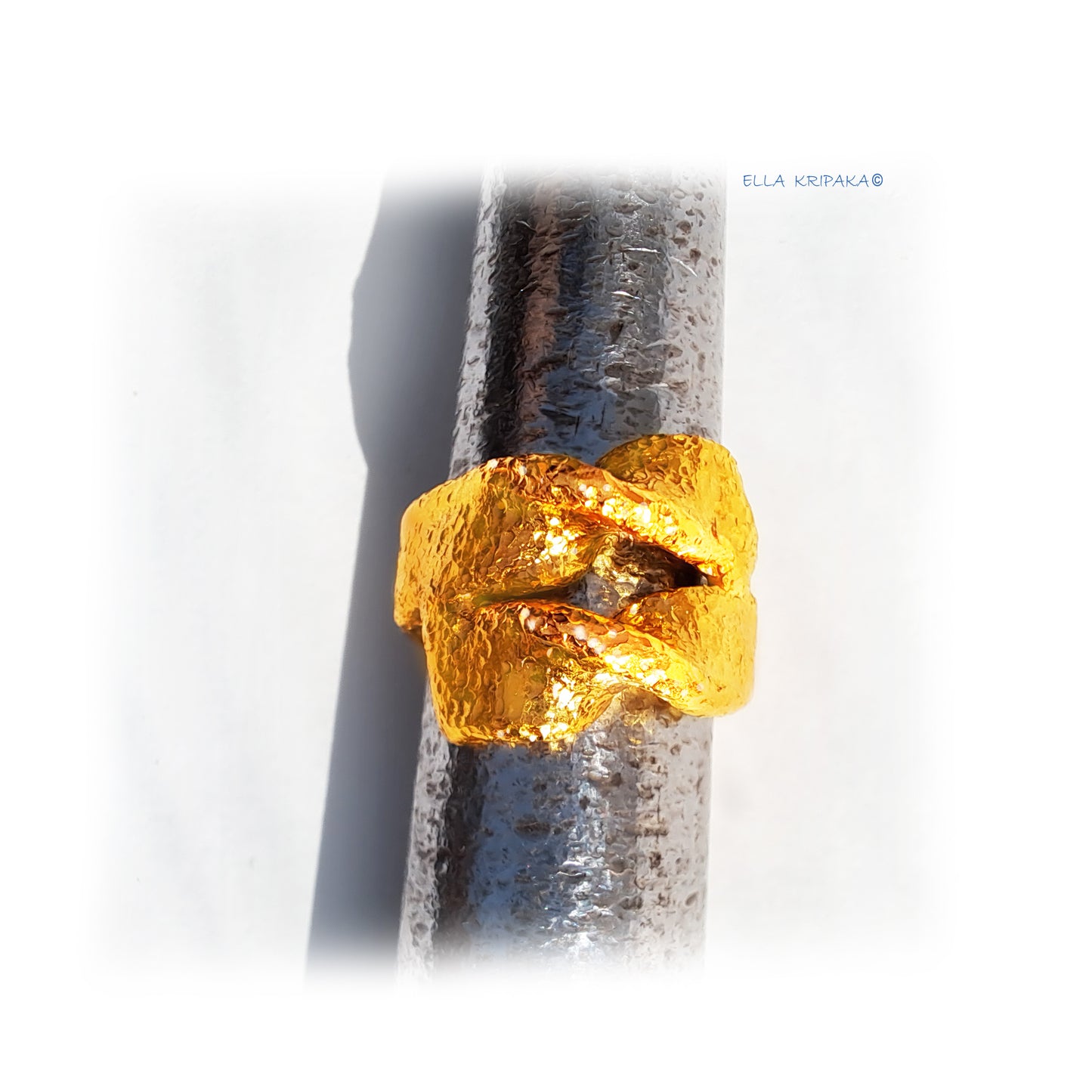 Custom Solid 24k 9999 Gold 23g/size 6US Twisted Hammered Ring Signet 18mm Can Be 22k Gold