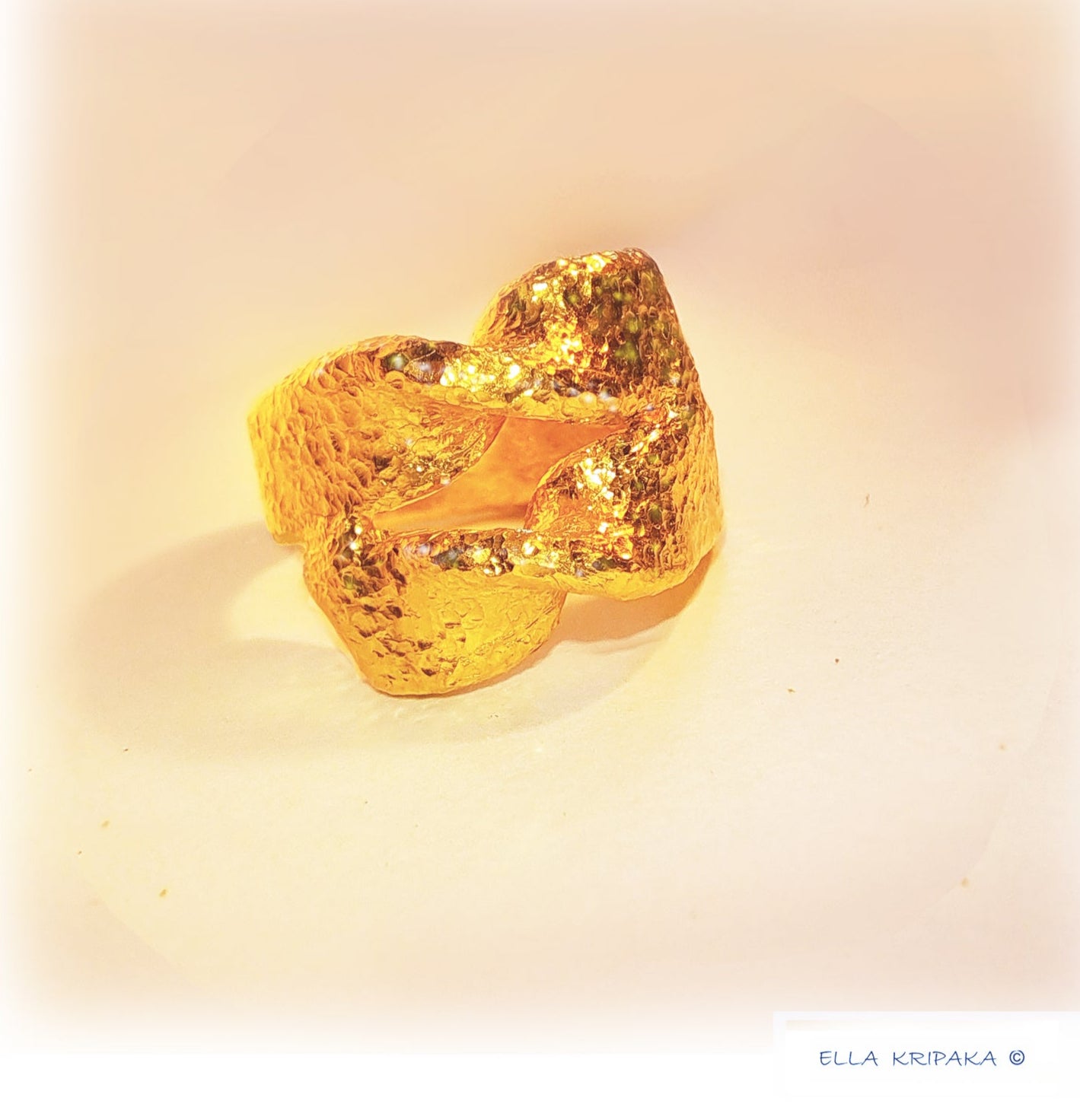 Custom Solid 24k 9999 Gold 23g/size 6US Twisted Hammered Ring Signet 18mm Can Be 22k Gold