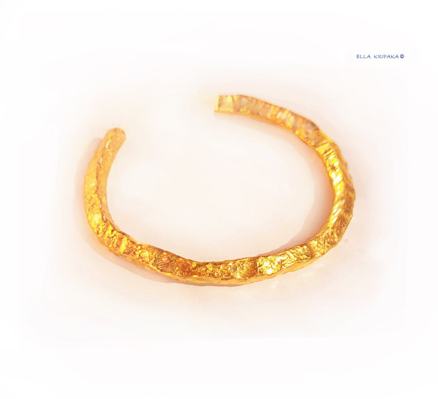 Custom Solid 24k 9999 Gold 78g/6in size Hammered Cuff Organic Bracelet 6.5mm Can Be 22k Gold