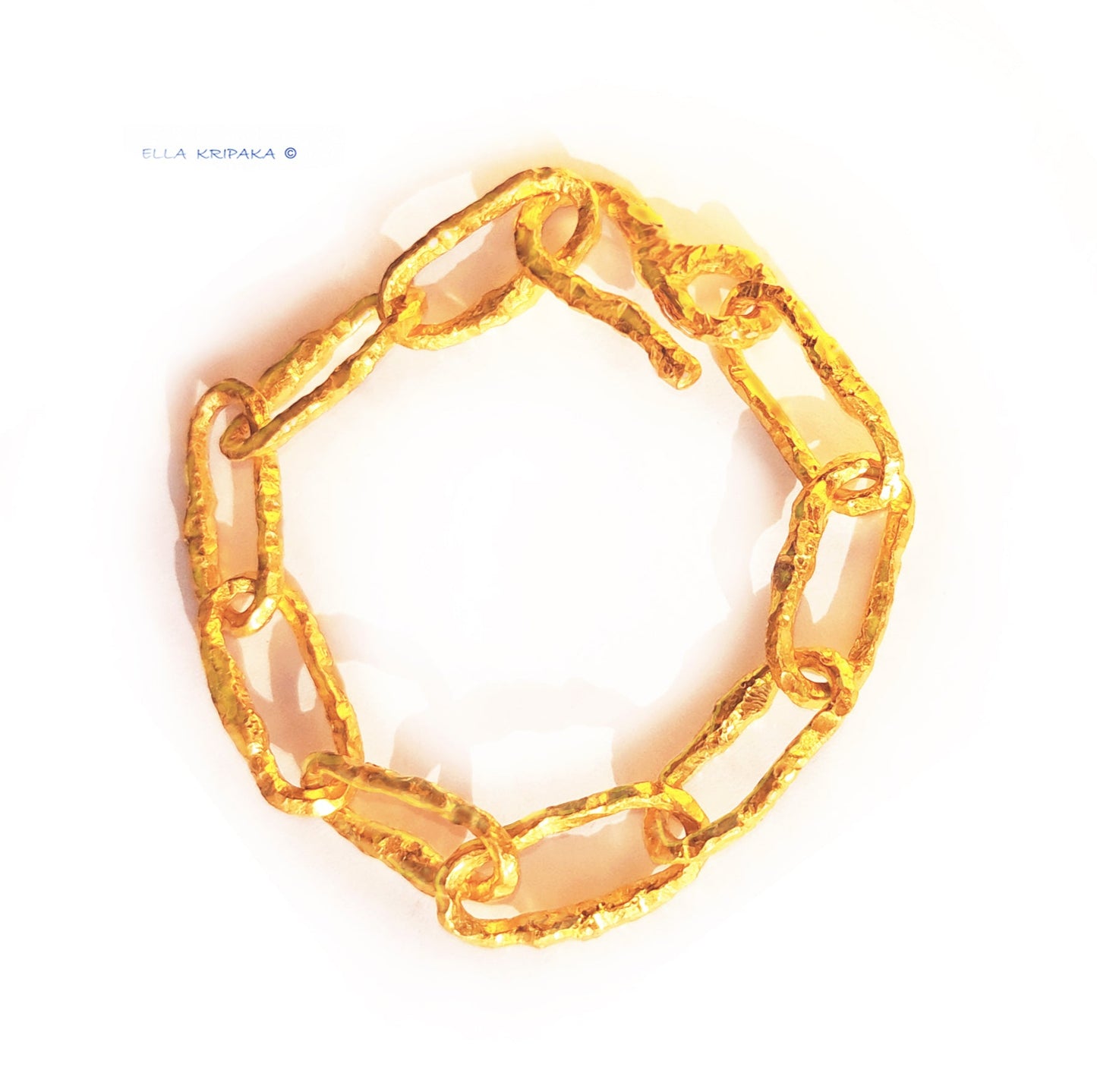 Custom Solid 24k 9999 Gold 100g/size 7in Hammered Organic Chain Bracelet 16mm Can Be 22k Gold
