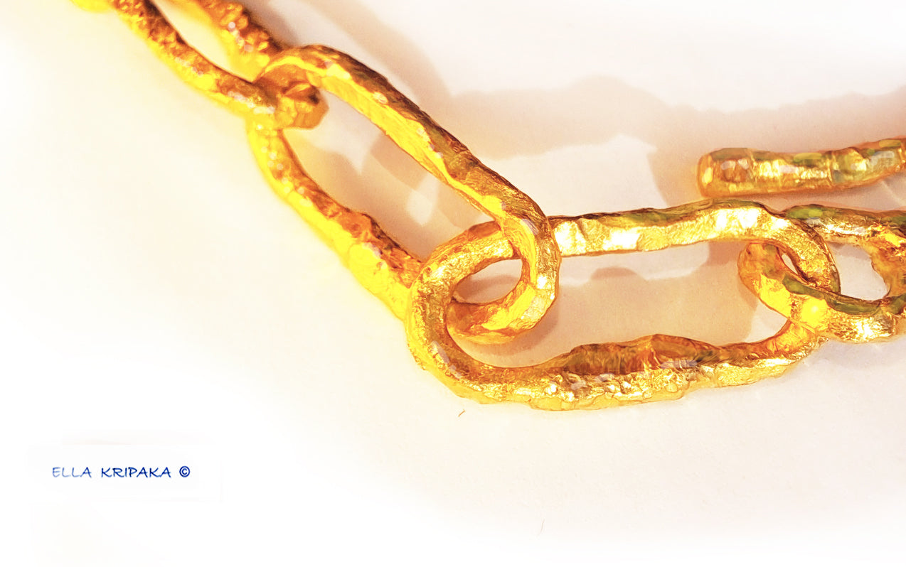 Custom Solid 24k 9999 Gold 100g/size 7in Hammered Organic Chain Bracelet 16mm Can Be 22k Gold
