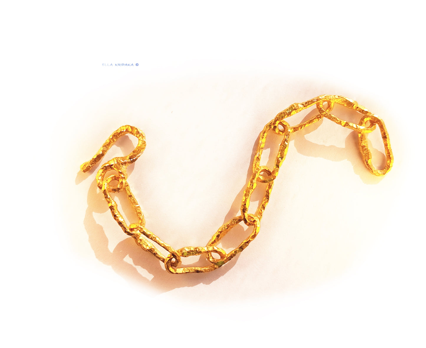 Custom Solid 24k 9999 Gold 100g/size 7in Hammered Organic Chain Bracelet 16mm Can Be 22k Gold