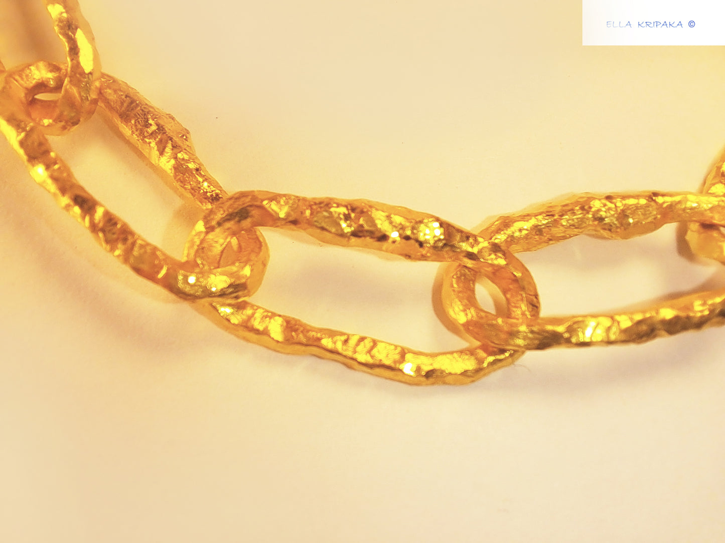 Custom Solid 24k 9999 Gold 100g/size 7in Hammered Organic Chain Bracelet 16mm Can Be 22k Gold