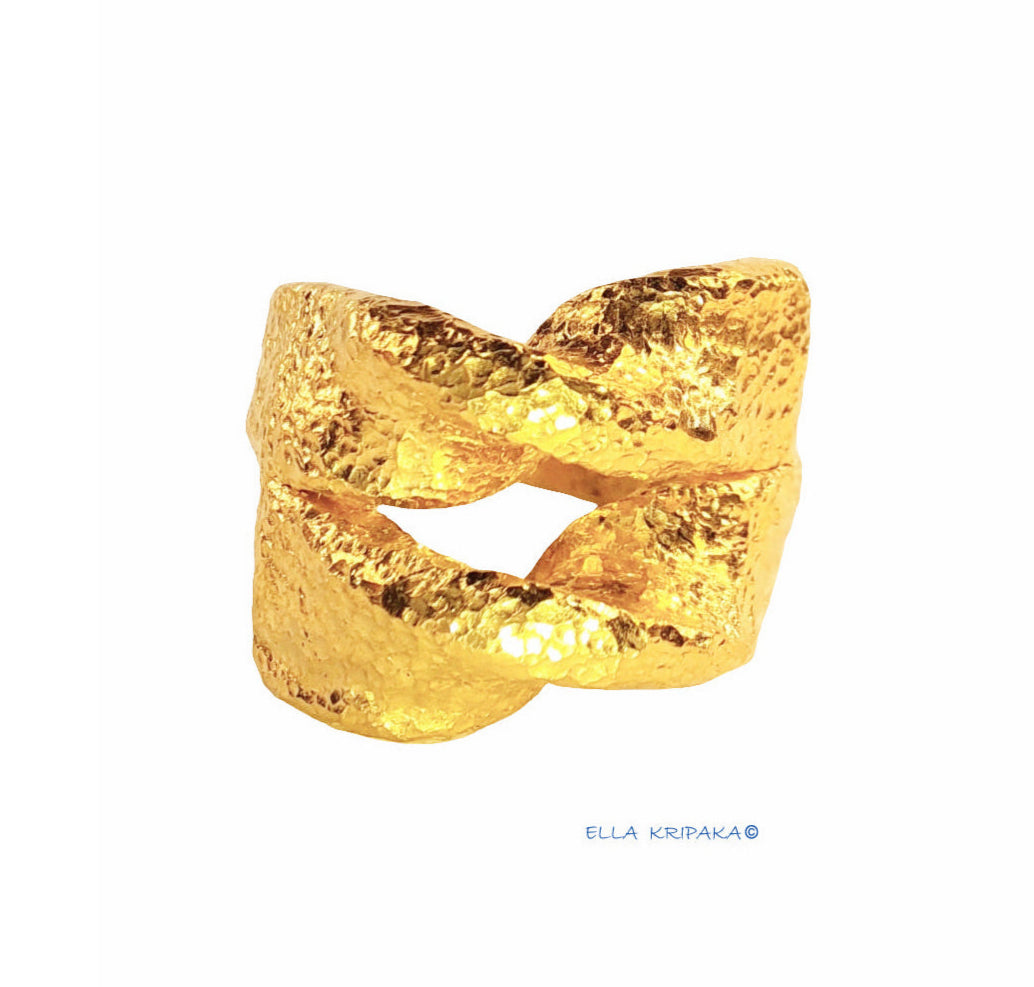Custom Solid 24k 9999 Gold 30g/size 6US Twisted Hammered Ring Signet 18mm Can Be 22k Gold