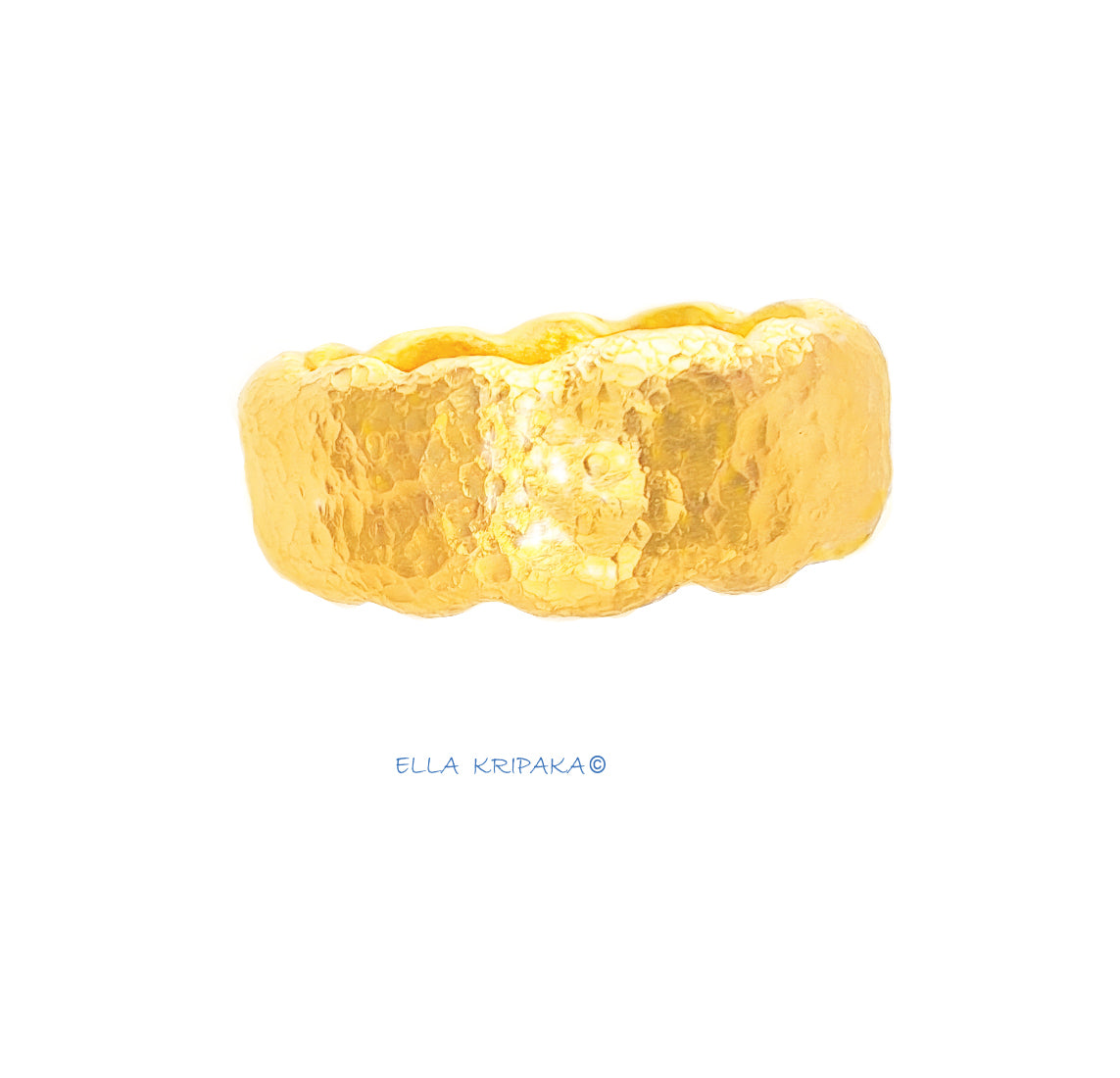 Custom Solid 24k 9999 Gold 30g/size 6US Organic Wavy Hammered Ring 8.5mm Can Be 22k Gold
