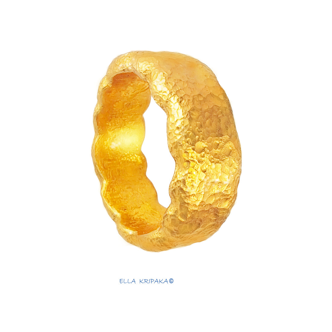 Custom Solid 24k 9999 Gold 30g/size 6US Organic Wavy Hammered Ring 8.5mm Can Be 22k Gold