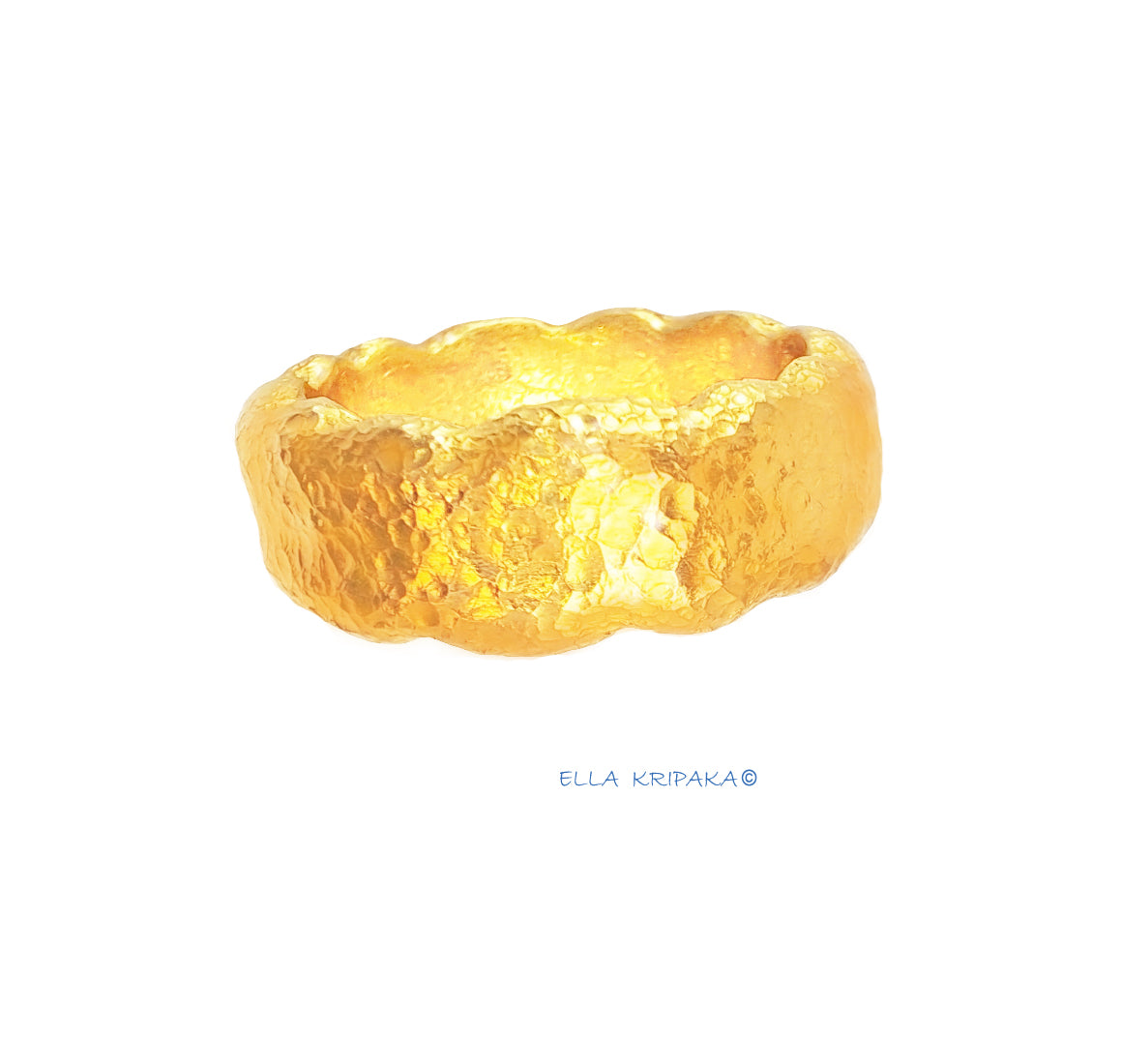 Custom Solid 24k 9999 Gold 30g/size 6US Organic Wavy Hammered Ring 8.5mm Can Be 22k Gold