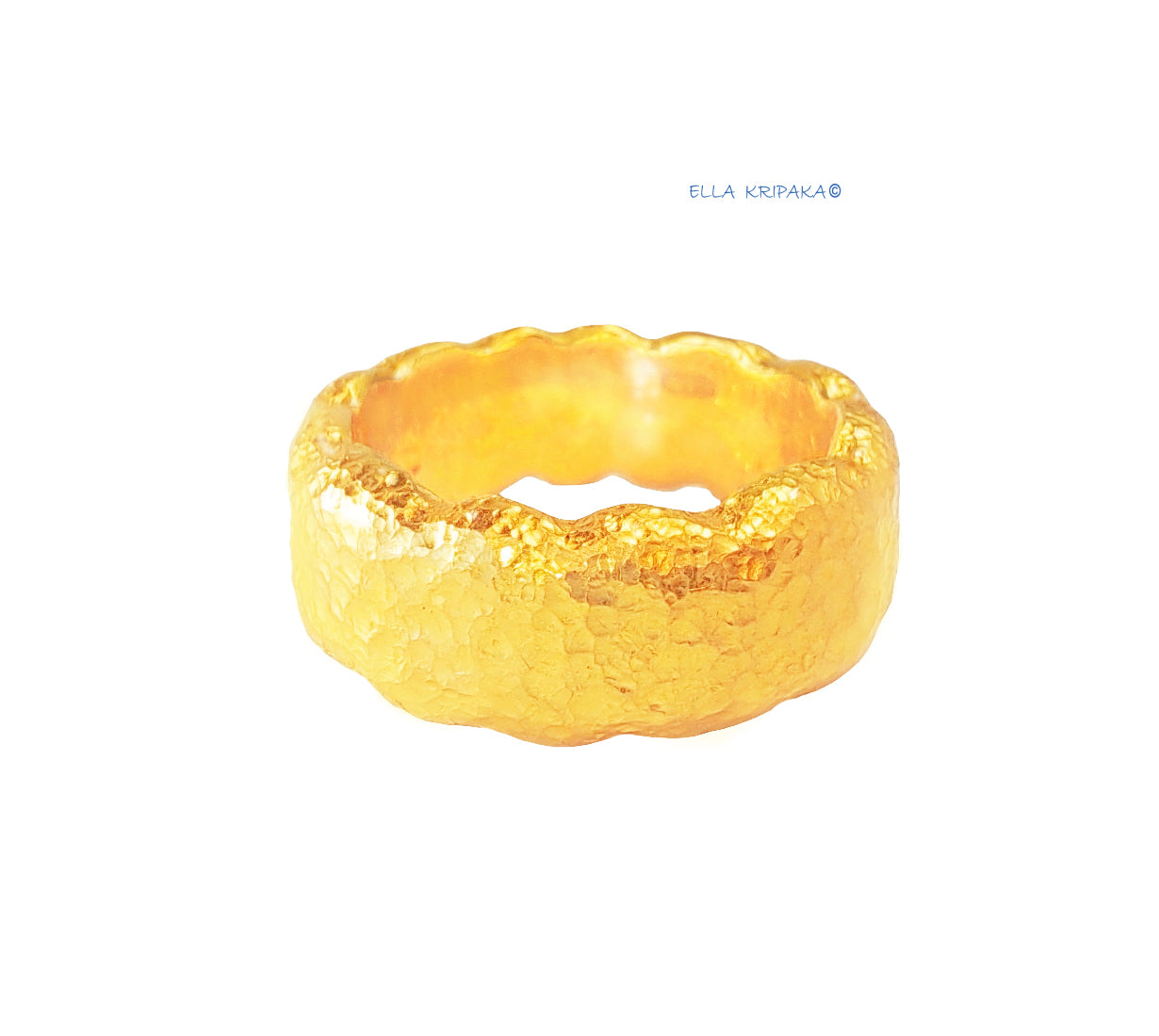 Custom Solid 24k 9999 Gold 30g/size 6US Organic Wavy Hammered Ring 8.5mm Can Be 22k Gold