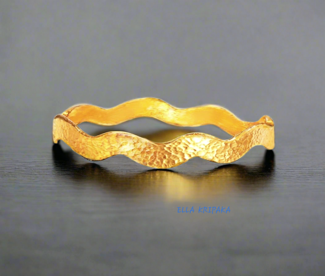 Custom Solid 24k 9999 Gold 56g/7in size Hammered Ancient Egypt Wavy Bracelet Bangle 8mm Can Be 22k Gold