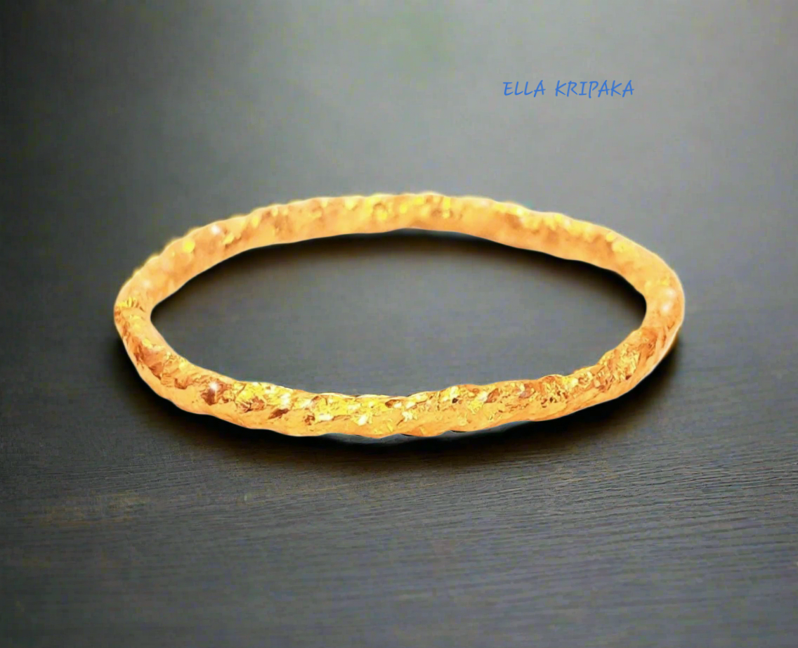 Custom Solid 24k 9999 Gold 72g/7in size Organic Hammered Bracelet Bangle 6.5mm Can Be 22k Gold