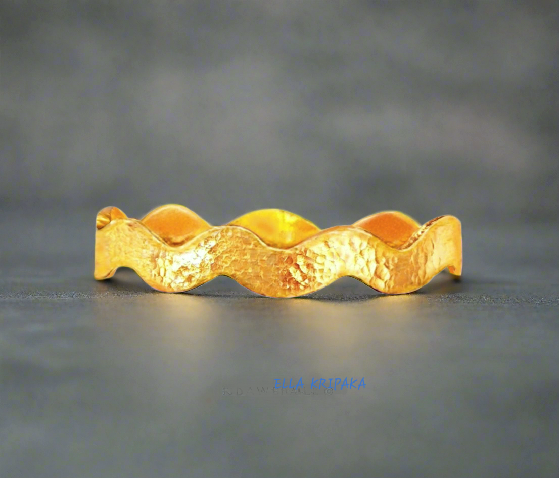 Custom Solid 24k 9999 Gold 84g/7in size, Hammered Ancient Egypt Wavy Bracelet Bangle 12mm Can Be 22k Gold