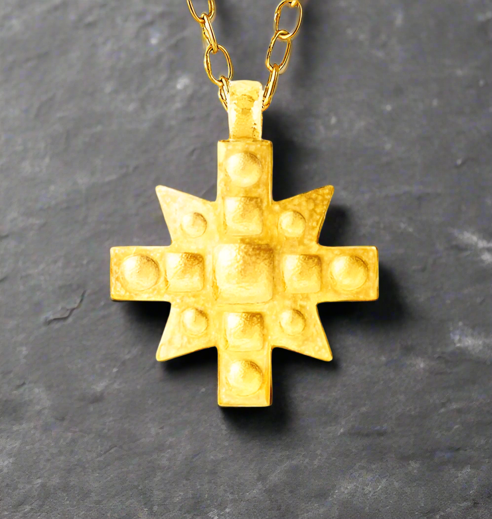 Custom Solid 24k 9999 Gold 12g and 32g, Hammered Byzantine Empire Cross With Convex Pattern Pendant Durable, Length 35mm and 56mm