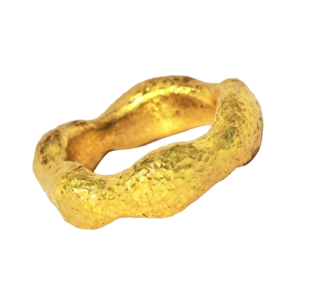Custom Solid 24k 9999 Gold 24g/size 6US Hammered Organic Ring 6.5mm Thick Can Be 22k Gold