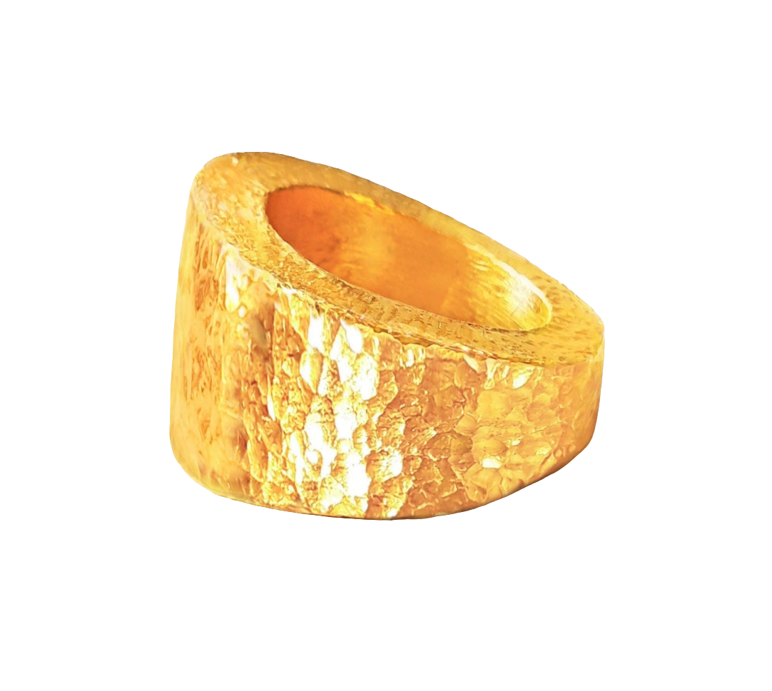 Custom Solid 24k 9999 Gold 50g/size 6US Hammered Ancient Rome Signet Ring 15mm Thick Can Be 22k Gold
