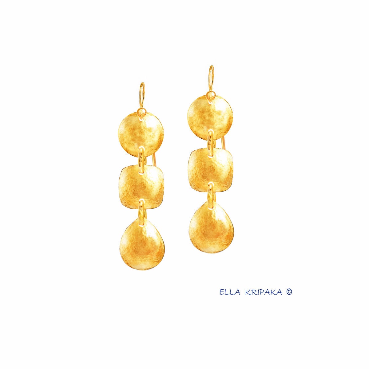 SALE%5 Custom 9999 24k Gold 18g & 28g Hammered Byzantine Earrings Size 60mm & 78mm Can Be 22k Gold