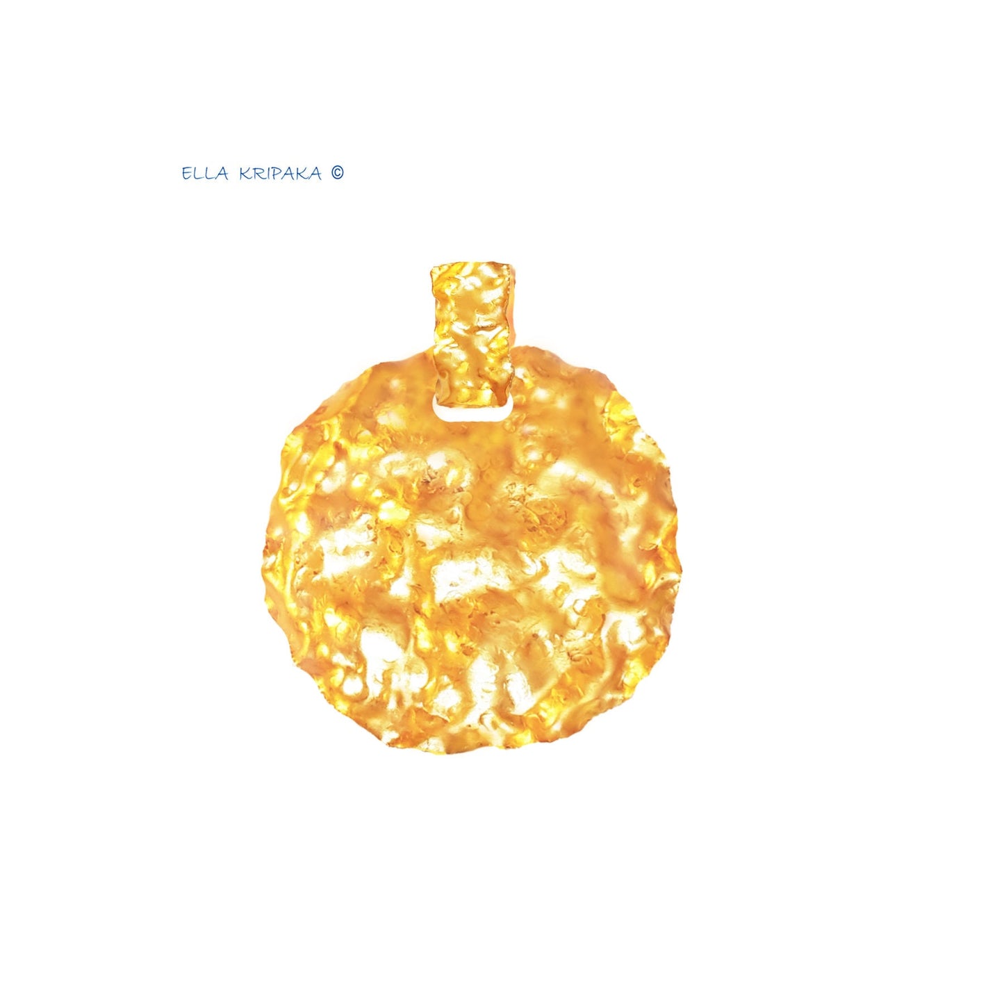 Custom Solid 24k 9999 Gold 6g and 19g, Hammered Organic Wavy Disk Pendant Durable, Length 35mm and 56mm
