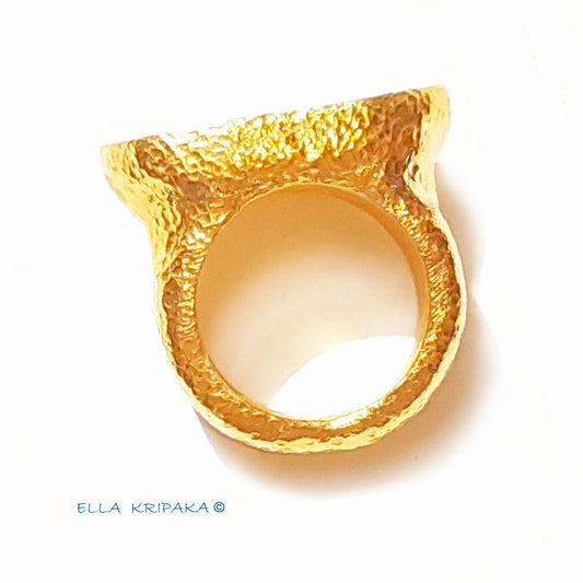 Custom Solid 24k 9999 Gold 50g size 6US Hammered Ancient Egypt Signet Ring