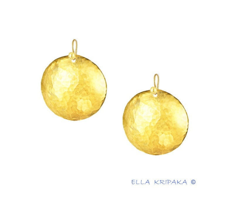 Custom 24k 9999 Gold 11g & 35g Hammered Dome Ancient Rome Earrings 35mm & 55mm Can Be 22k Gold