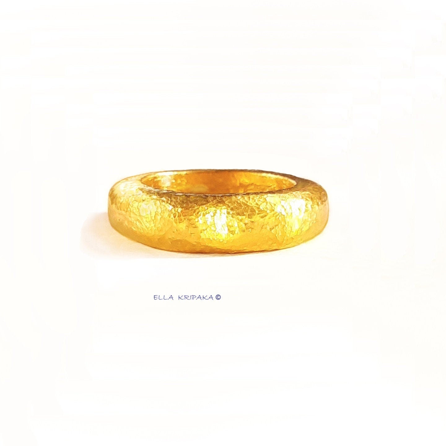 SALE%5 Custom Solid 24k 9999 Gold 13g/size 6US Hammered Ancient Rome Ring 7mm Can Be 22k Gold