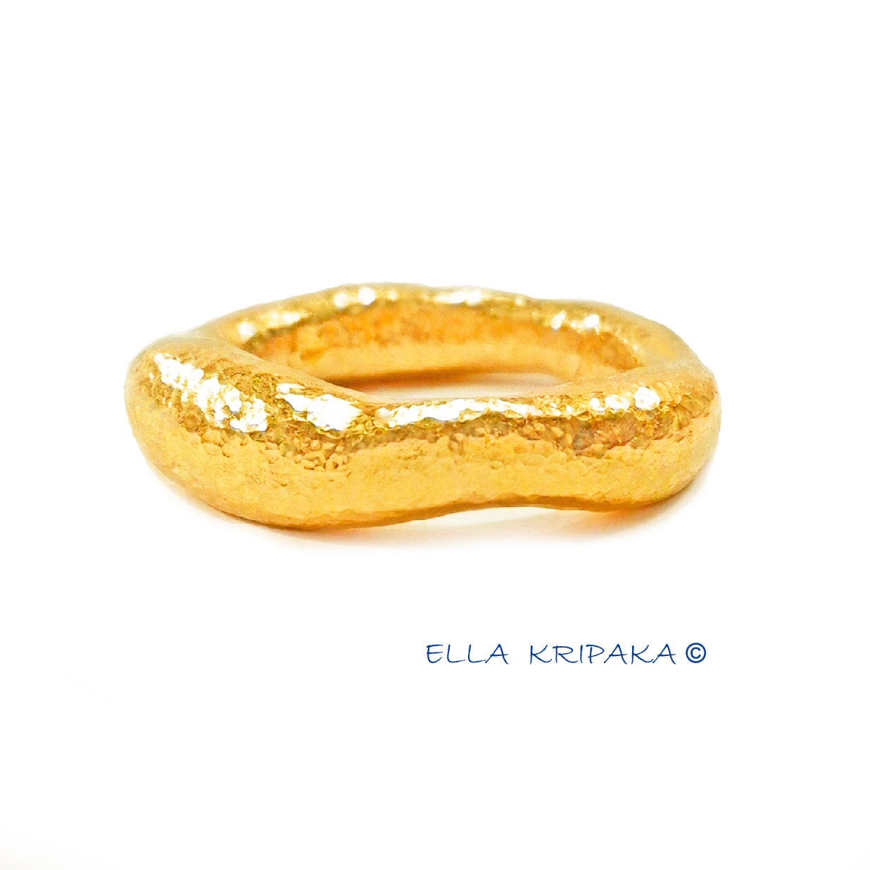Custom Solid 24k 9999 Gold 14.5g/size 6US Hammered Organic Signet Ring 5.5mm Can Be 22k Gold