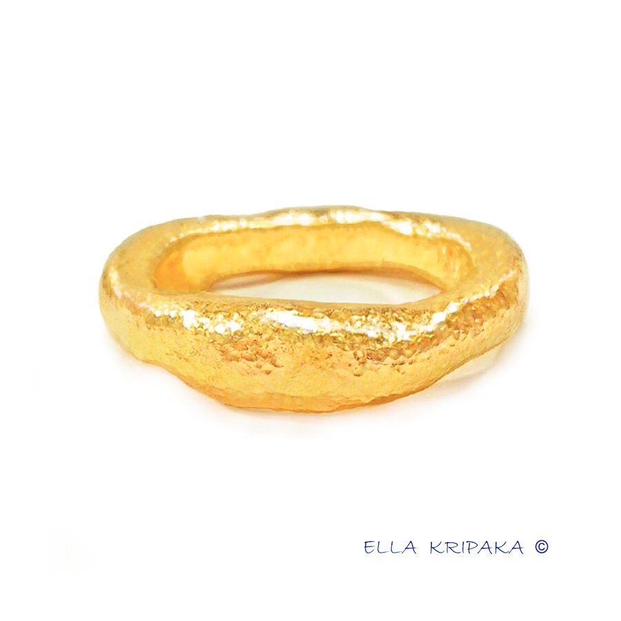 Custom Solid 24k 9999 Gold 14.5g/size 6US Hammered Organic Signet Ring 5.5mm Can Be 22k Gold