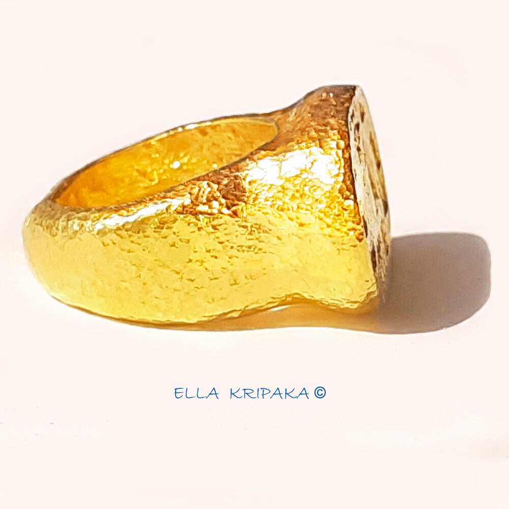 Custom Solid 24k 9999 Gold 65g/size 6US Hammered Ancient Egypt Signet Ring Can Be 22k Gold
