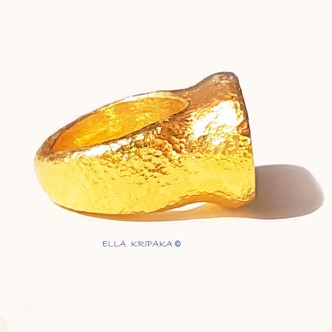 Custom Solid 24k 9999 Gold 65g/size 6US Hammered Ancient Egypt Signet Ring Can Be 22k Gold