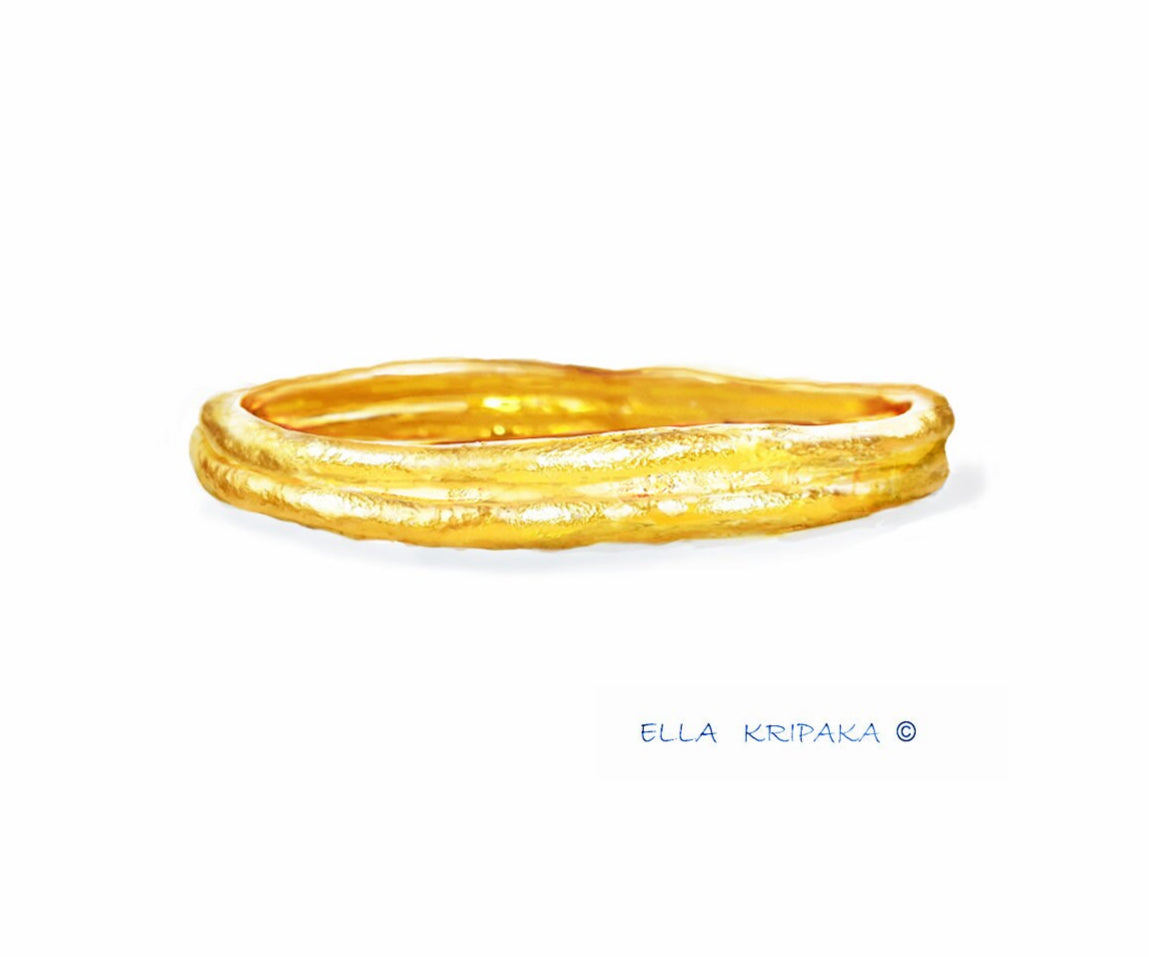 Custom Solid 24k 9999 Gold 60g/7in size Hammered Organic Convex Bracelet Bangle 12mm Can Be 22k Gold