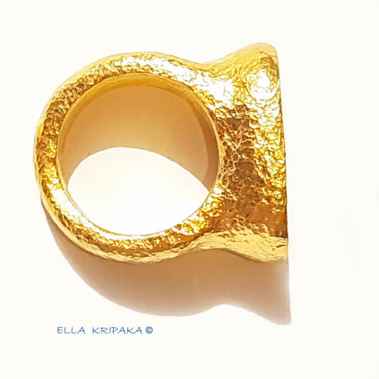 Custom Solid 24k 9999 Gold 65g size 6US Hammered Ancient Egypt Signet Ring