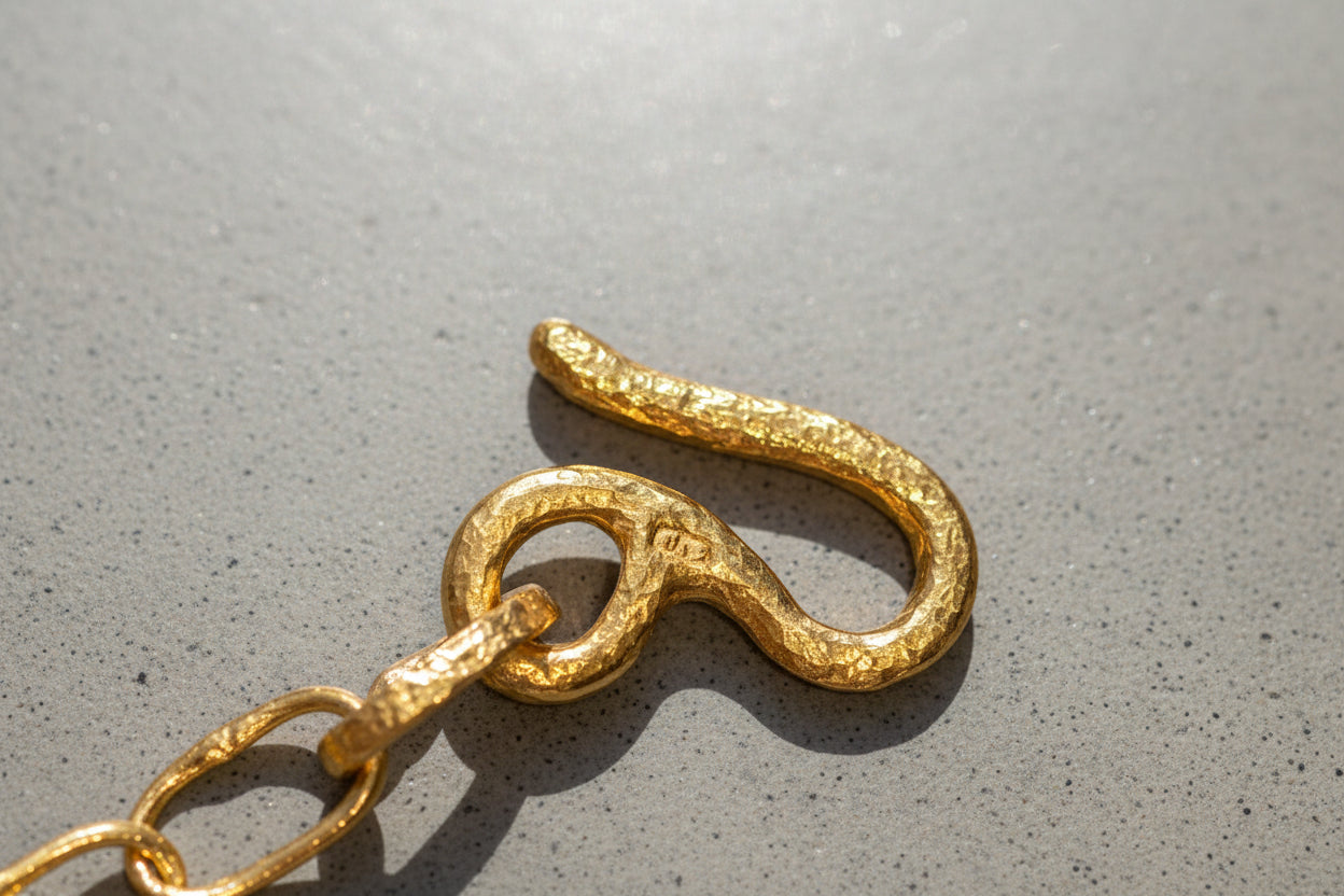 PRIVATE FOR R. Custom Solid 22k 92.5% Gold 43.4g Hammered Chain Necklace Durable, Link 7.6mm, Length 79cm 31in Thick Parts On Links