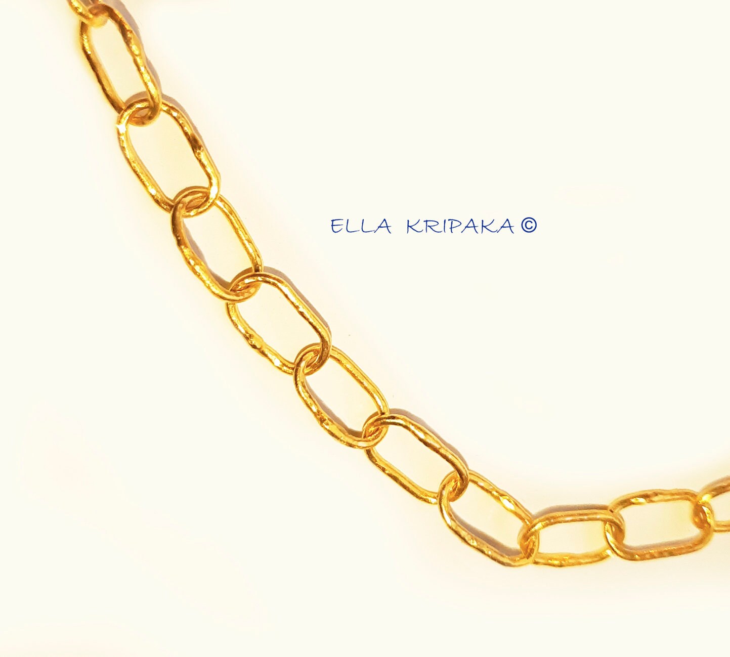 Custom Solid 22k 92.5% Gold 30g Hammered Chain Necklace Durable, Link 7.2mm, Length 56cm 22in Thick Hook Clasp