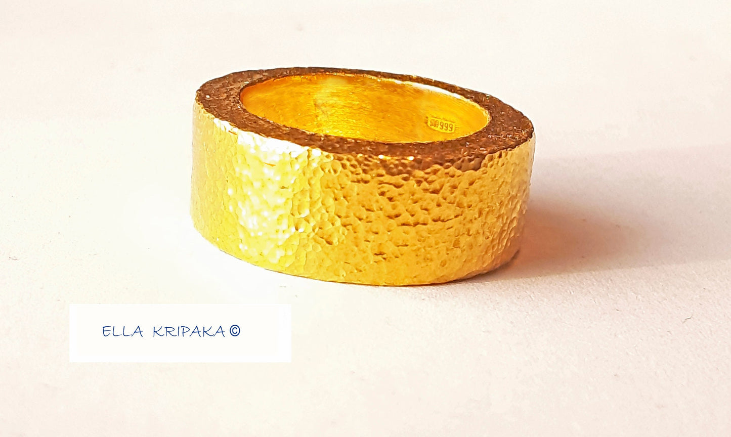 Custom Solid 24k 9999 Gold 22g/size 6US Hammered Ancient Rome Ring 11mm Can Be 22k Gold