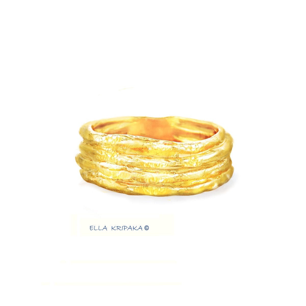 Custom Solid 24k 9999 Gold 9g/size 6US Hammered Organic Ring 9mm Can Be 22k Gold