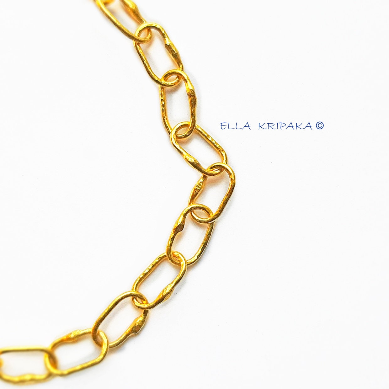 Custom hammered 22k gold chain bracelet, forged 22k gold chain